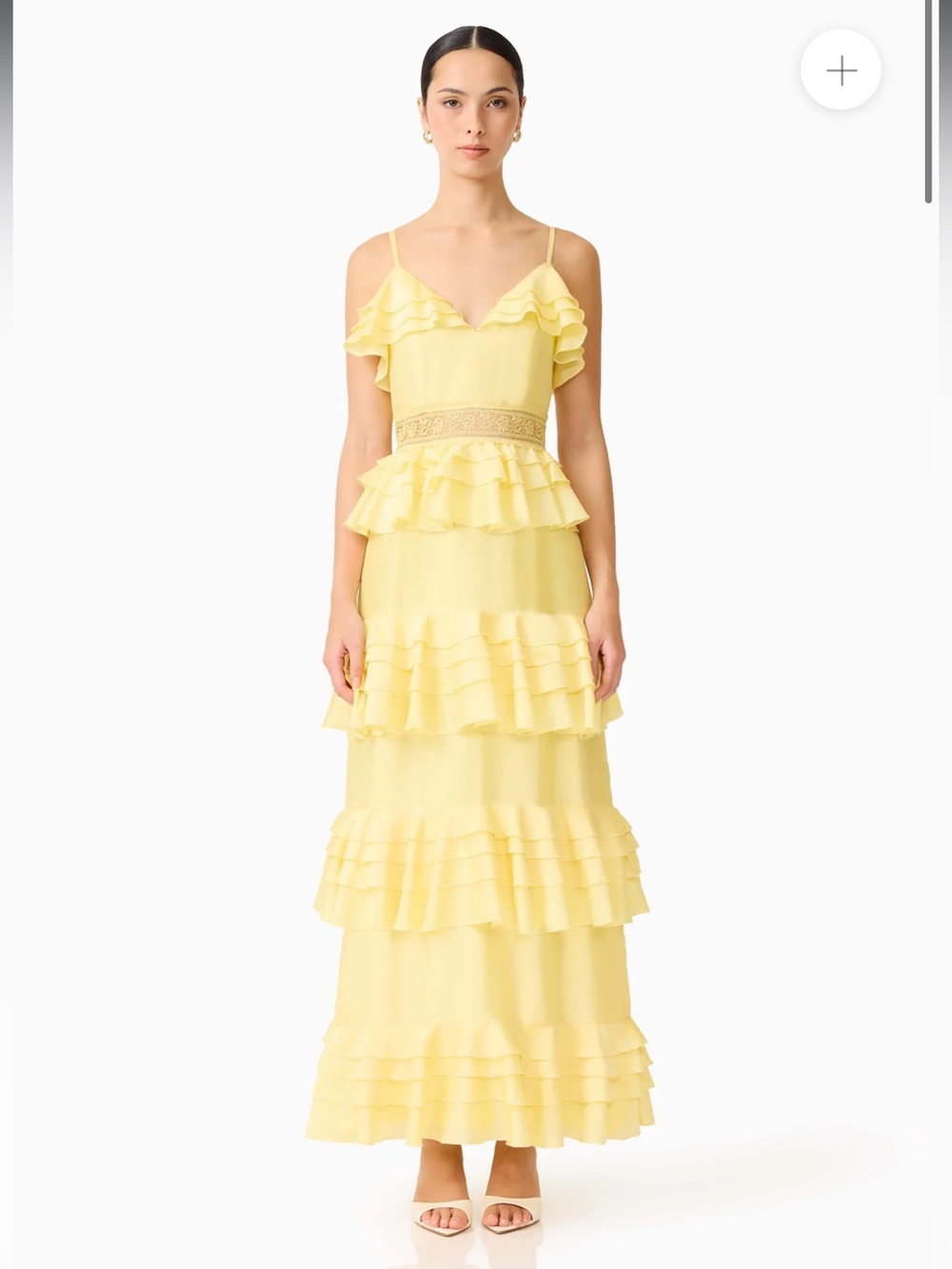 elliatt lucinda yellow v-neck ruffle tiered maxi gown dress size medium NEW